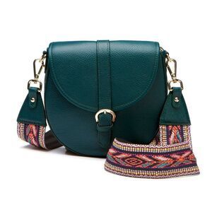Ora Delphine Small Saddle Bag Emerald Green Pebbled Leather Guitar Strap Crossbo